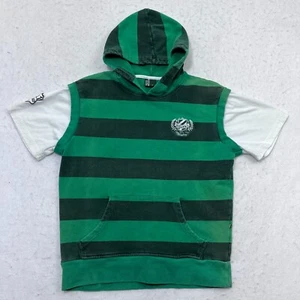 Retro Irish ireland Hoodie Shirt Youth Size L Green Striped Short Sleeve Cotton - Picture 1 of 9