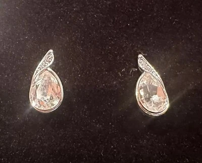 Brilliance Fine Silver Plated Crystal Teardrop Earrings Studs~ Mother’s Day Gift - Image 1 of 4