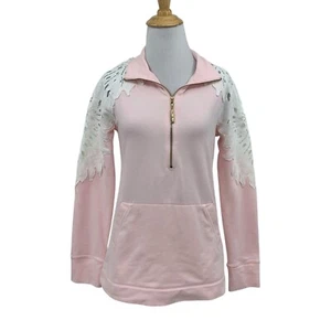 Lilly Pulitzer Sweatshirt Womens XS Baby Pink Skipper Popover Lace Paradise Top - Picture 1 of 15