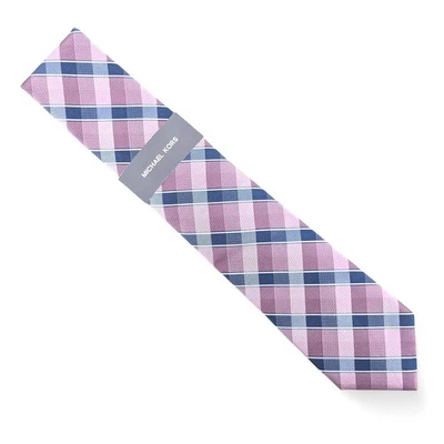 Corbata a Cuadros Michael Kors Allister Para Hombre Clásica 3" Mezcla Seda Rosa Azul Foto 1 de 4