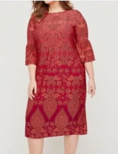 Catherines Damen Midikleid Übergröße Größe 2X Paisley Orange Ombre Boho - Bild 1 von 10