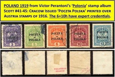 POLONIA 1919 - SOBREIMPRESIONES "POCZTA POLSKA" SCOTT #41-45 AUSTRIACO DE CRACOVIA 1916 /210 Foto 1 de 4