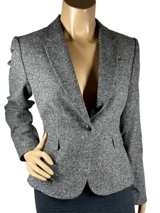 Cremieux Gray Tweed Blazer Size 8 Single Button Close 3 Faux Pockets Elbow Patch - Picture 1 of 14