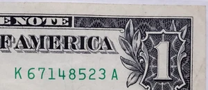 Billete de $1 elegante número de serie escalera dispersa VERDADERA 🪜 dígitos 1-8 - K 67148523 A - Imagen 1 de 3