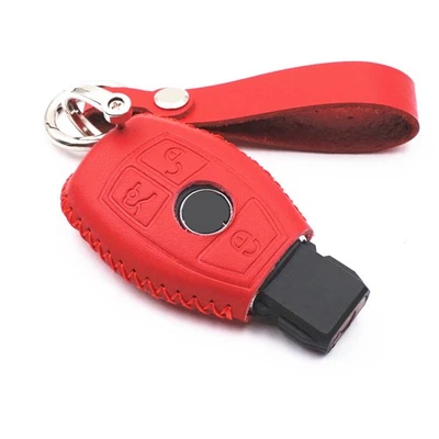 For Mercedes Benz CLA CLS CLK GLK GLA GLC Key Chain Cover Fob Case Red Leather - Image 1 of 4