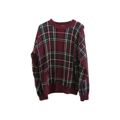 Suéter Pullover Merona Para Mujer M Rojo Verde Tejido a Cuadros Vintage Vacaciones Años 90 Foto 1 de 4