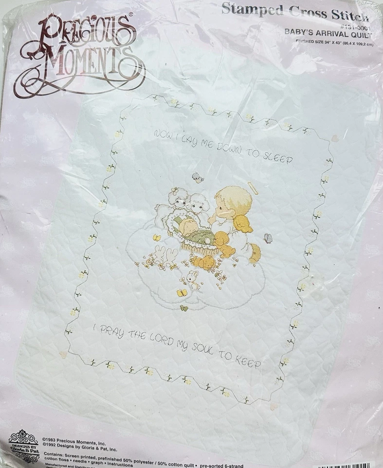 1986 Designs by Gloria & Pat - Precious Moments ~ Baby's Quilt ~ Kit #131-01 Foto 1 de 2
