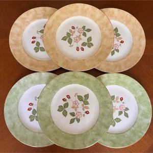 Wedgwood Wild Strawberry Full Rim Plate 20.5cm Set of 6 Orange Green Bone China - Picture 1 of 9
