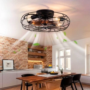 19 inch Ceiling Fan Light with 6 Speed 8 Blades Reversible DC Motor Caged Frame - Picture 1 of 11