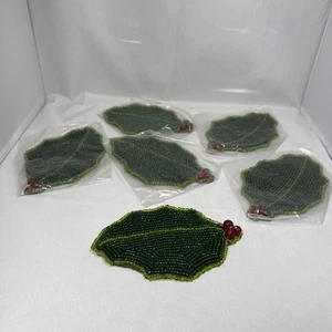 Lot of 6, Dept 56 Holly Coasters, Beaded, New - Picture 1 of 5