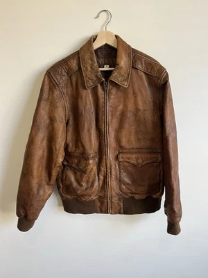 De Colección Wilson Cuero Chaqueta Bombardero Abrigo Acolchado Marrón Para Hombre Mediano Cremallera Completa Militar Foto 1 de 4