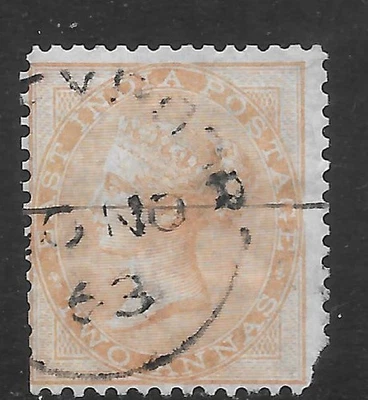 INDIA 1856. Sc #15; SG #42. Reina Victoria con defectos. Usado Foto 1 de 2