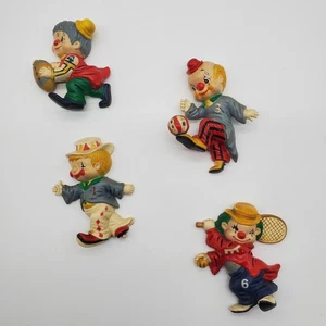 Set of 4 Vintage Clown Sports Refrigerator Magnets – 3-4” Circus Kitchen Decor - Picture 1 of 5