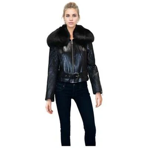 Giacca donna BARYA New York in pelle con colletto in pelliccia di volpe - Foto 1 di 1