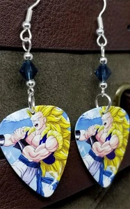 Dragon Ball Z Gogeta Guitar Pick Earrings with Blue Swarovski Crystals - Picture 1 of 4