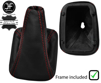 BOTA DE CAMBIO MANUAL DE CUERO PUNTADA ROJA + MARCO DE PLÁSTICO PARA SAAB 900 1994-1998 Foto 1 de 2