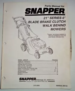 Snapper 21" Series 0 w/Blade Brake Clutch Walk Behind Mower Parts Catalog Manual - Picture 1 of 3
