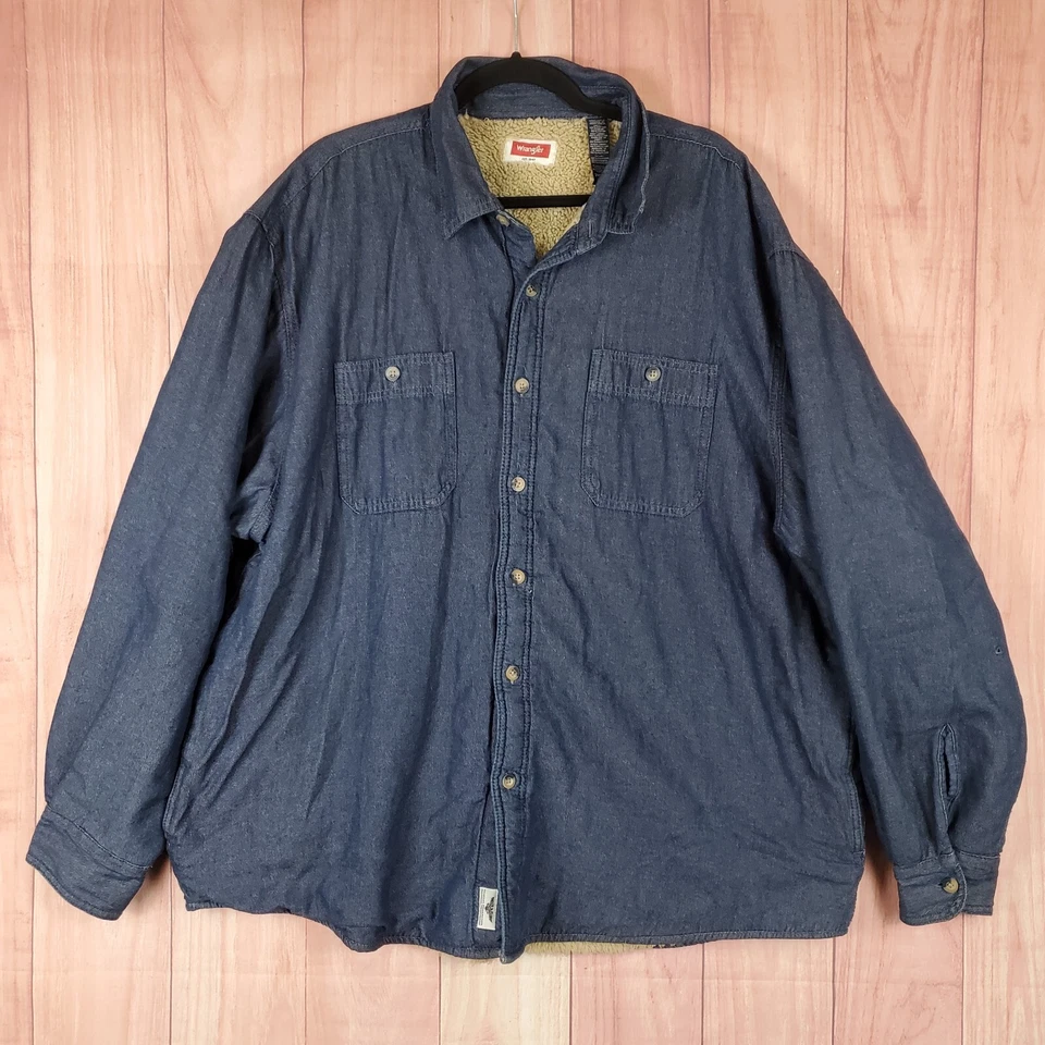 Куртка мужская Wrangler 2XL синяя джинсовая шакет шерпа с подкладкой на пуговицах - Изображение 1 из 4
