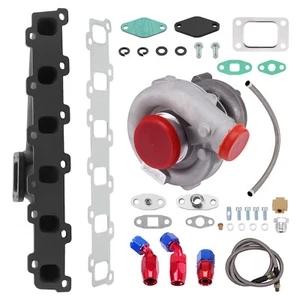 Turbo Turbocharger Manifold Kit + Oil Lines Oil Cooled Wet Float Bearing - Picture 1 of 11