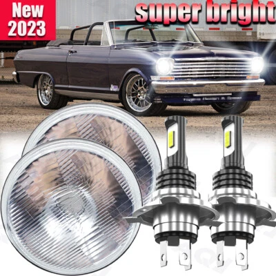 Pair 7'' inch Round LED Headlights  Halo fit Chevrolet Chevy Nova 1963-1978 - Image 1 of 4