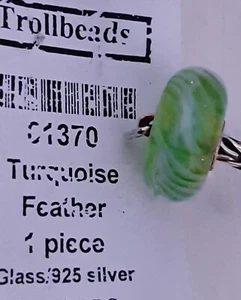 TROLLBEADS Türkis Feder 61370 Retired Türkis Feder Glas Silber Neu - Bild 1 von 11