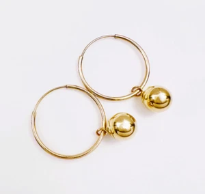 Nachlass 14K Gelbgold dünne Creolen mit abnehmbarer Kugel/Perle Charms 23mm 0,9" - Bild 1 von 19