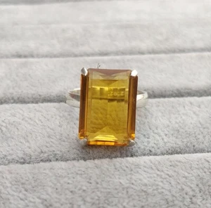Citrine Gemstone Quartz Ring 925 Sterling Silver Rectangle Shape Size 10 MK* - Picture 1 of 6