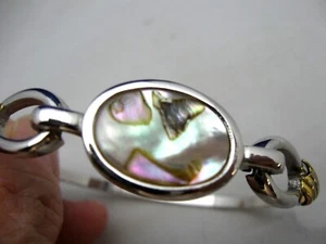 WOMAN'S SILVERTONE AND GOLDTONE BRACELET W ABALONE CENTER - BY AVON - Picture 1 of 8