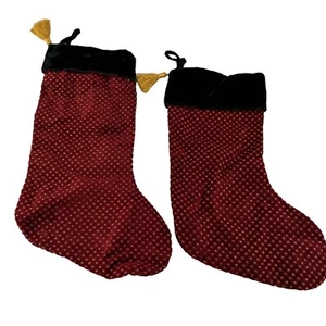 2 Red & Green Velvety Christmas Stocking Gold Tassel Holiday Decor Country a - Picture 1 of 8