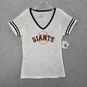 San Francisco Giants Women Shirt Large White Logo Graphic Burnout V Neck Tee NWT - Picture 1 of 10