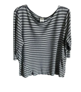 Chicos Womens Top Navy Blue White Stripe Pullover Blouse 3/4 Sleeve SZ 3 or XL - Picture 1 of 8