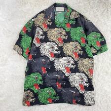 GUCCI Silk Shirt Tiger Panther Multi-Color Print Camp Short Sleeve Size 44 Men's