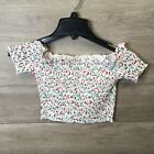 Shein Womens Size XS White Floral Print Off Shoulder Shirred Crop Top NWOT