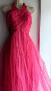 Herald Vintage 50s Pink Full Length Halter Dress Lined Organza Gown Prom TV Film - Picture 1 of 12