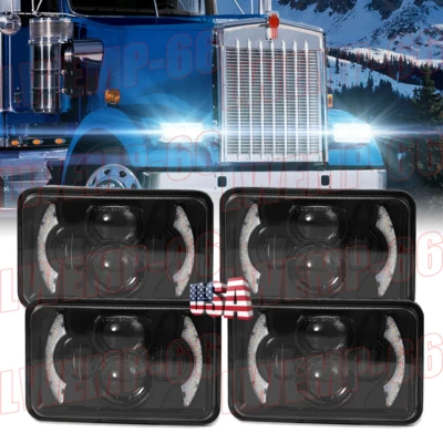 for Kenworth T800 1987-2023 W900 1981-2023 4pcs 4x6inch Rectangle Led Headlights - Image 1 of 4