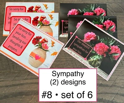 Sympathy - Condolences Greeting cards - Set Of 6 - White Envelopes - Floral #8 - Image 1 of 4