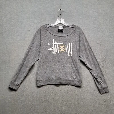 Sudadera pulóver gris medio con logotipo Stussy para mujer Foto 1 de 4