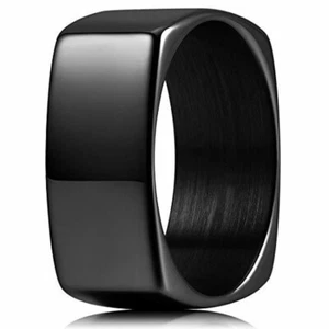 Ebay Wedding Rings for Men or Unisex. 8mm Black Square Band (Stainless Steel) - Picture 1 of 7