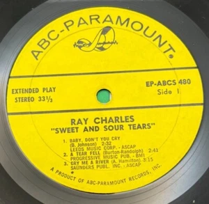 Ray Charles Sweet and Sour Tears Compact Jukebox 33 Soul EP ABC Paramount 480 - Picture 1 of 6