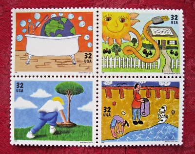 US #2951-54 1995 Earth Day Kids Care about Environment Block 4 32¢ Stamps MNH XF - Image 1 of 2