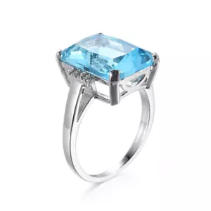 12*16mm Aquamarine Blue AAA CZ Band Women's 925 Silver Engagement Ring Size 6-12 - Picture 1 of 12