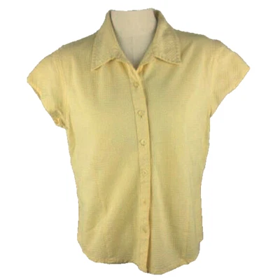 Top vintage Y2k Tangents amarillo + blanco a cuadros, manga de gorra con cuello abotonado Foto 1 de 4