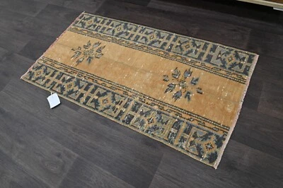 Oushak Turkish Doormat Rug 2x4 ORANGE Vintage Anatolian Handmade Small Kilim Rug - Image 1 of 4