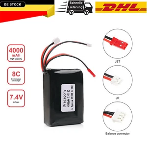 7,4V 4000mAh 2S Lipo Akku 8C/16C JST JR Stecker für Spektrum DX9 DX8 DX7 DX6E - Bild 1 von 8