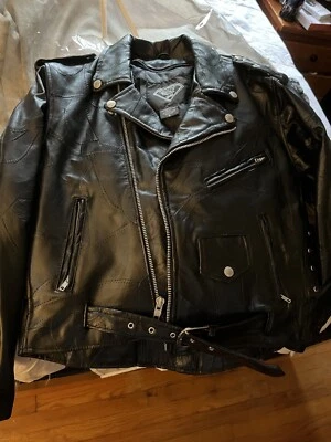 Chaqueta de Motocicleta de Cuero Búfalo Placa Diamante De Colección Café Corredor Negra Para Hombre Mediana Foto 1 de 4