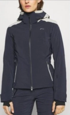 Kjus Mujer Formula Chaqueta Capucha Talla 10 Abrigo Azul Marino y Beige Esquí Foto 1 de 4