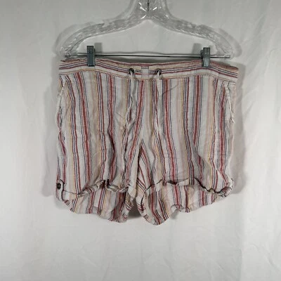 Per Se Shorts Women's XL White Orange Striped Lenin Blend Pull On Drawstring - Image 1 of 4