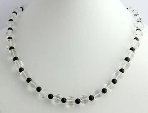 Mountain Crystal Necklace with Black Spinel Faceted Cube Collar Necklace 45 cm - Picture 1 of 1