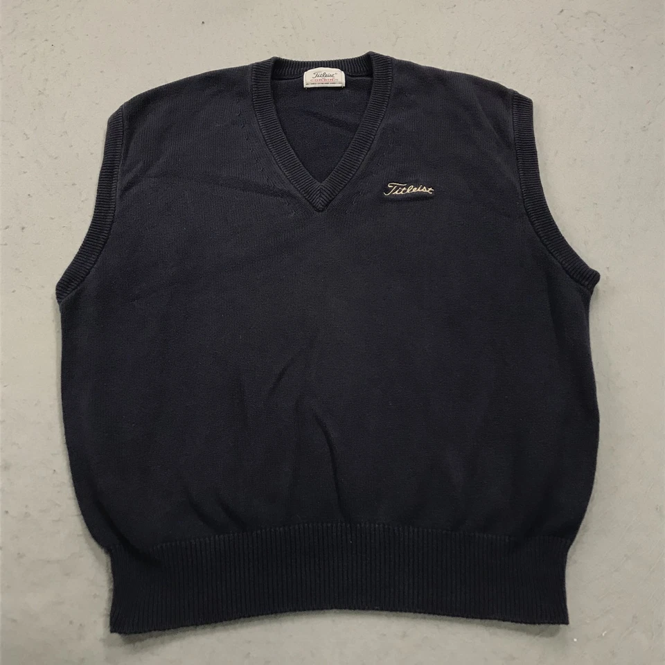 ВИНТАЖНЫЙ мужской свитер для гольфа Titleist XL темно-синий жилет Corbin 100% хлопок 90-е - Изображение 1 из 4