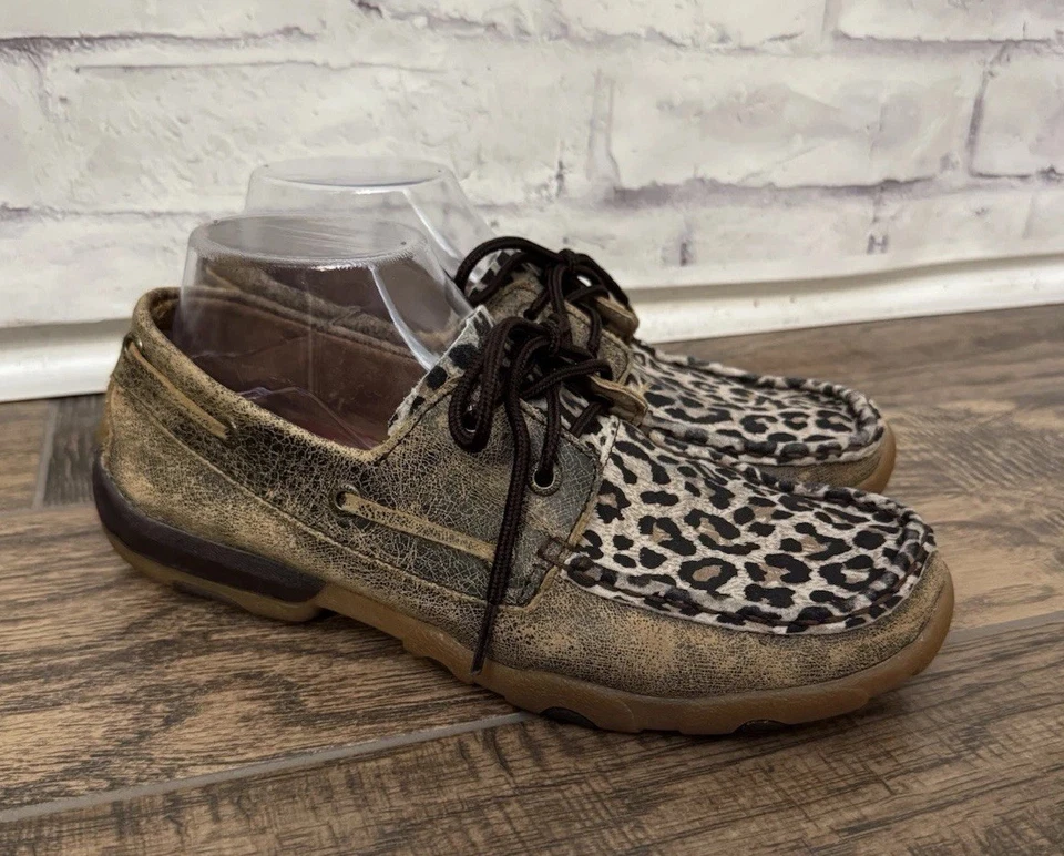 Twisted X Boat Shoe Driving Moc Leopard Women’s 8.5M Leather Lace Up - Image 1 of 4